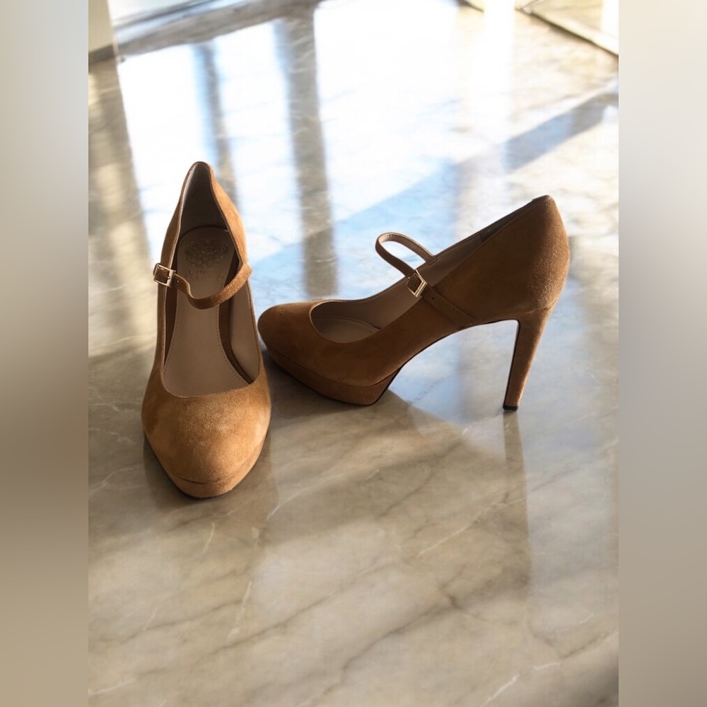 Vince Camuto Tan Suede Mary Jane Heels